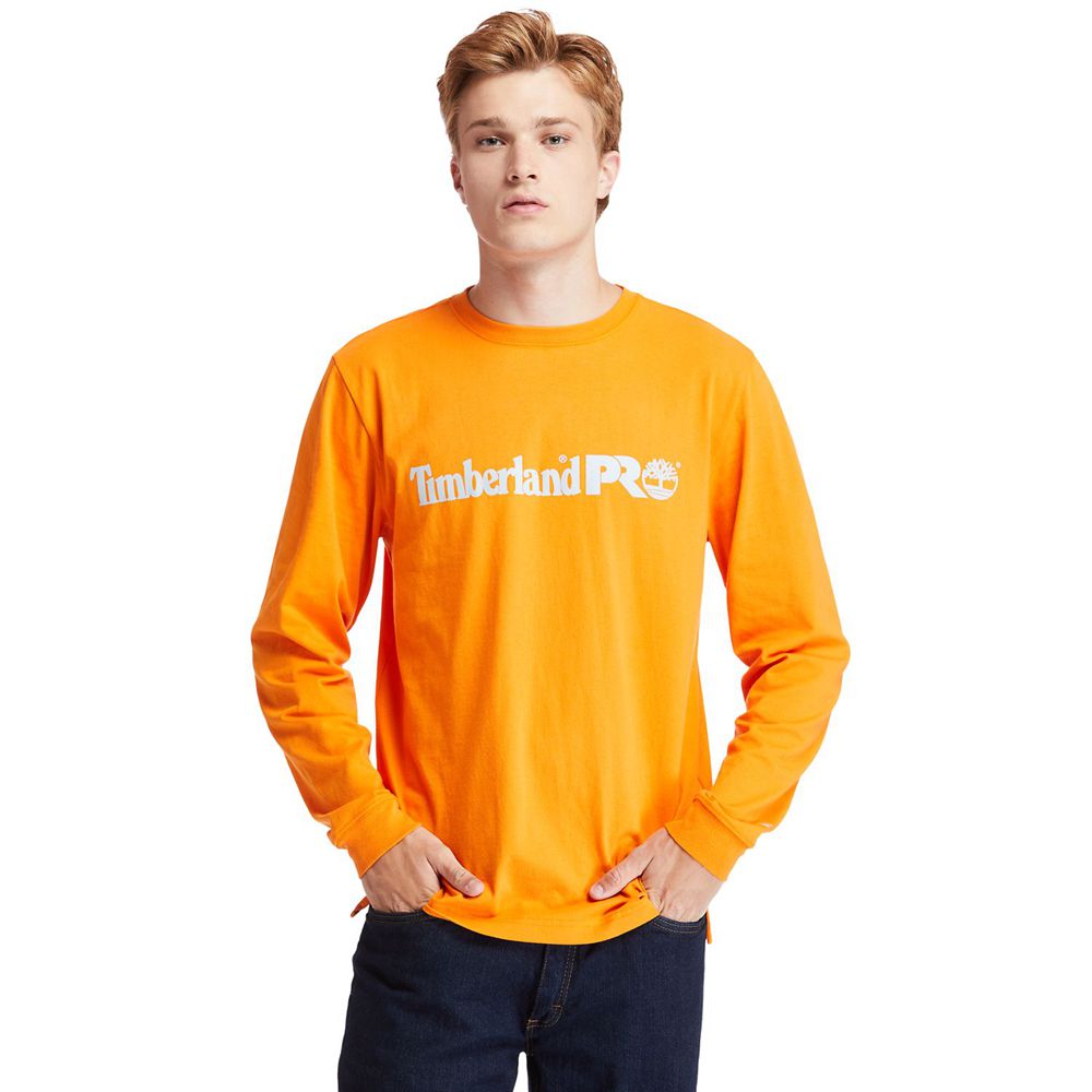 Timberland Mens T-Shirts PRO® Base Plate Long-Sleeve Graphic - Orange - India IF0271984